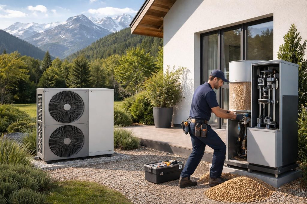Installer un système de chauffage écologique avec pompe à chaleur Daikin et biomasse en Rhône Alpes