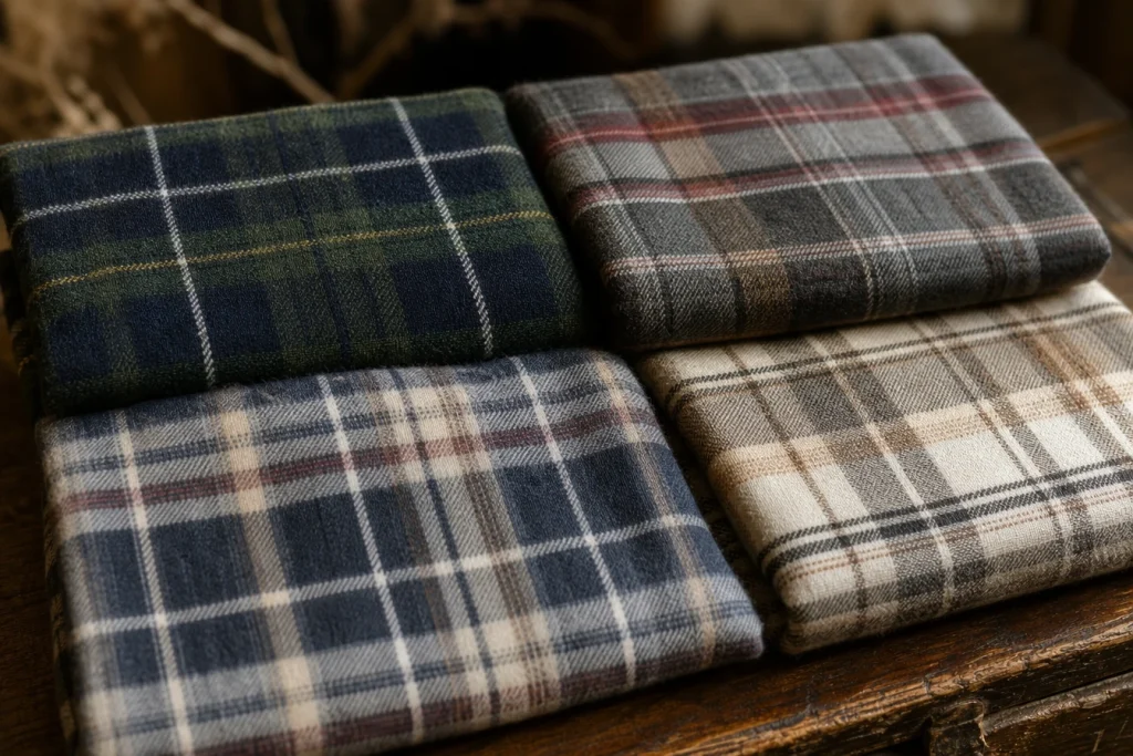 4 matières de tartan comparées : laine, polyviscose, coton mélangé, laquelle pour quel usage